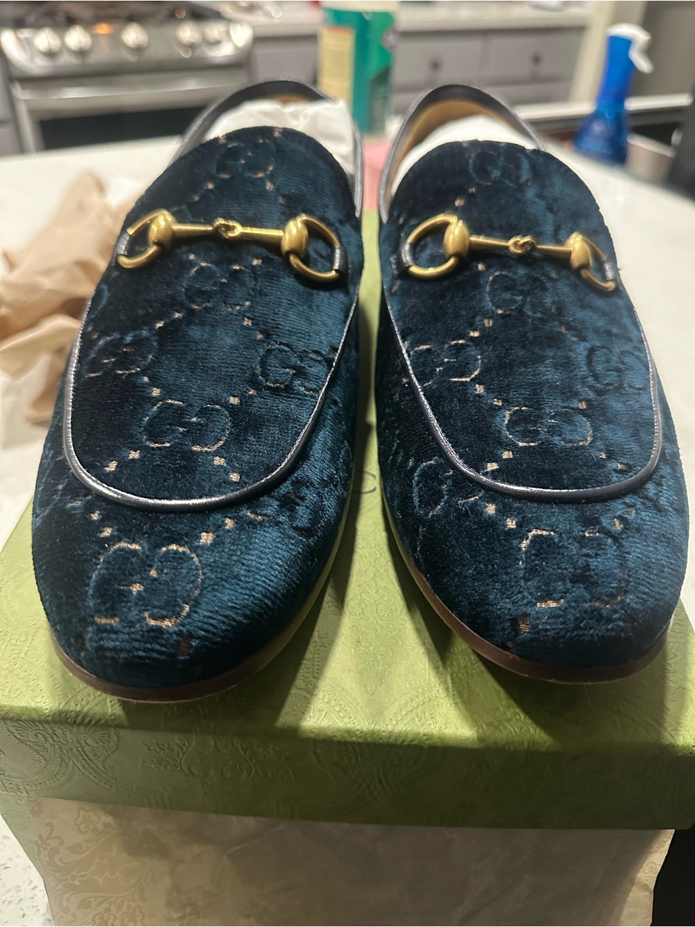 Gucci Jordaan Blue Velvet Loafers